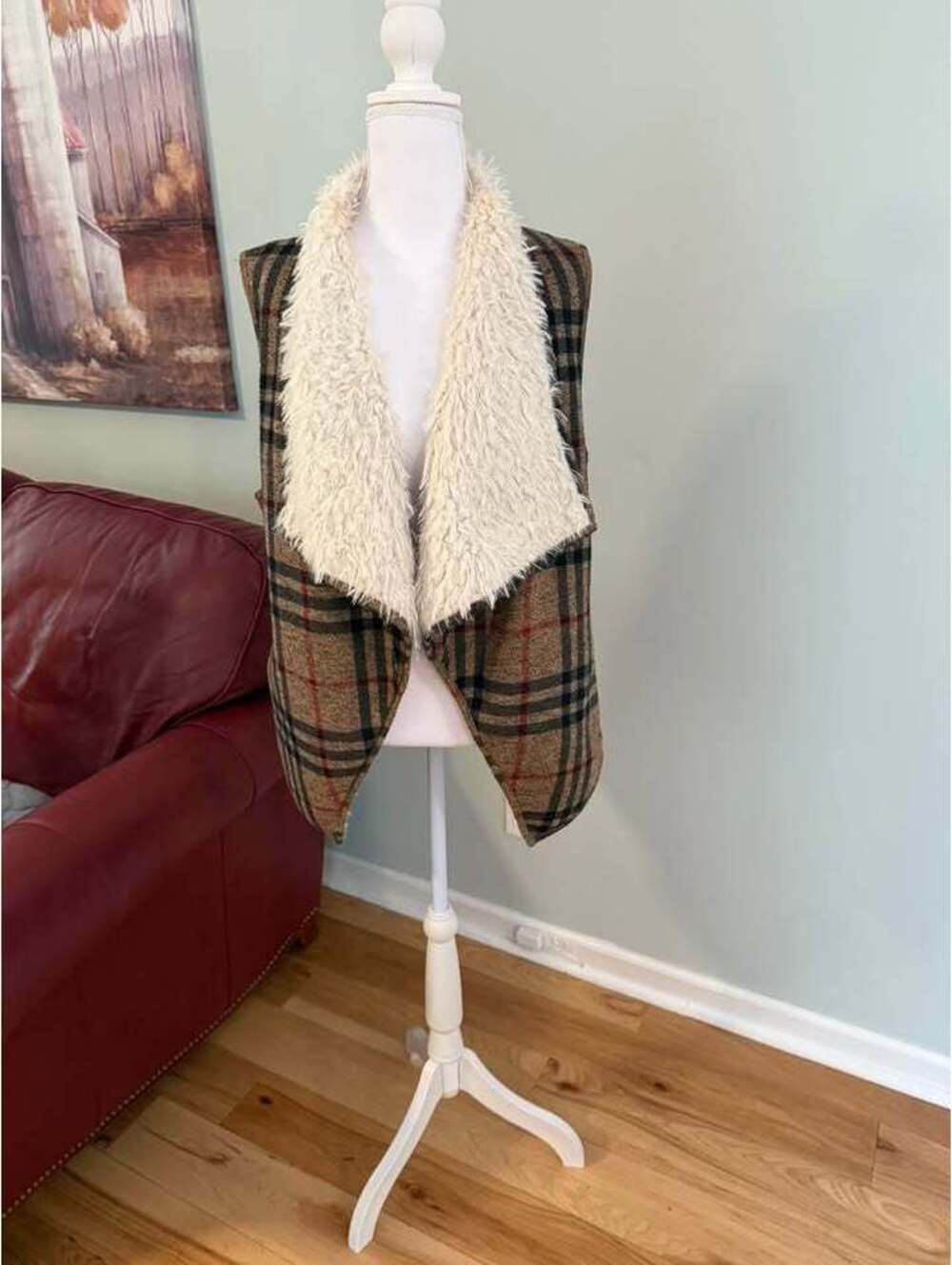 Jodifl Plaid Faux Fur Vest size L